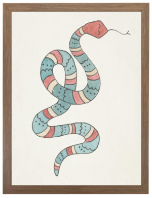 Watercolor coral and blue snake