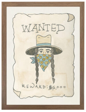 Watercolor wanted poster with cowgirl