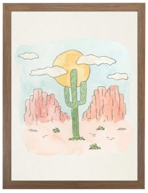Watercolor western scene with cactus