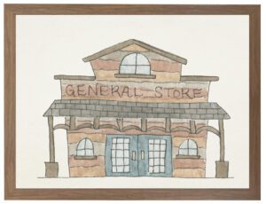 Watercolor general store in western town
