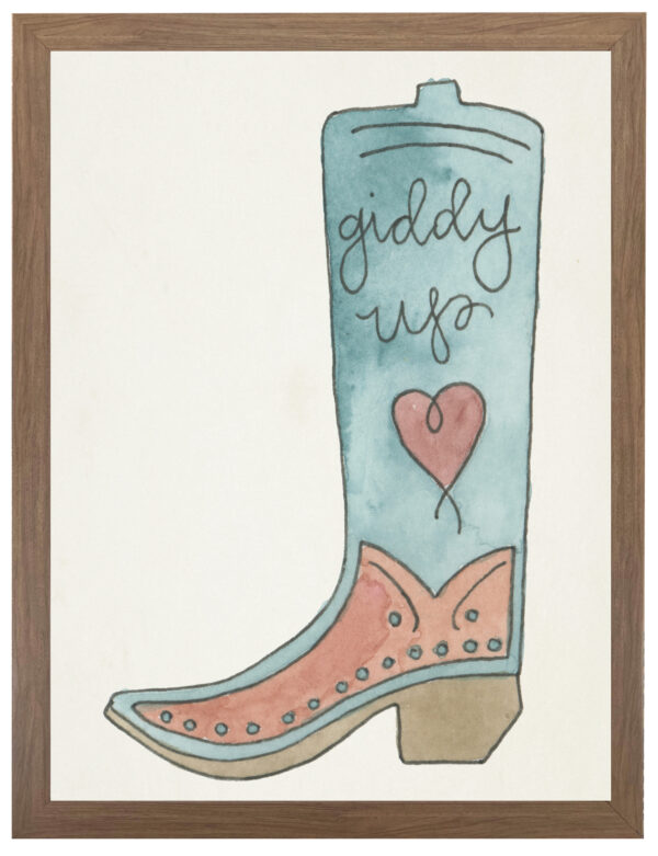 Watercolor giddy up boot in blue and coral