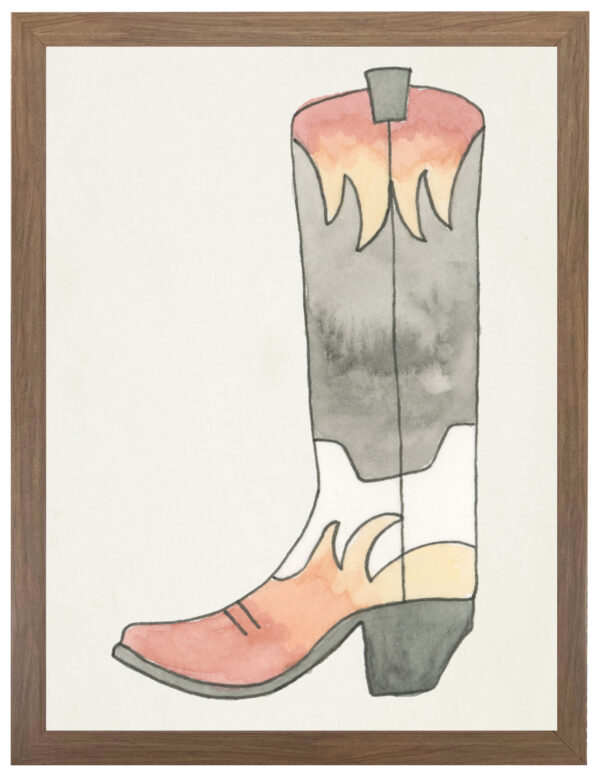 Watercolor cowboy boot with orange accents