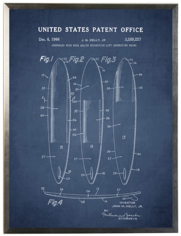 Surfboards patent on navy background