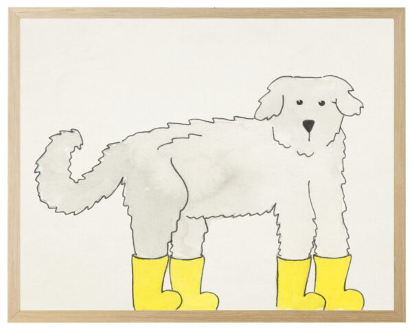 Watercolor dog with rainboots