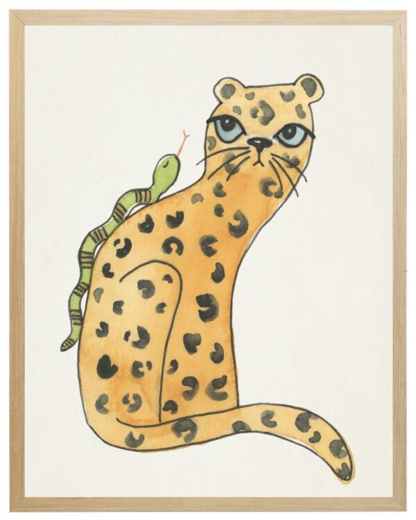Watercolor Cheetah with snake