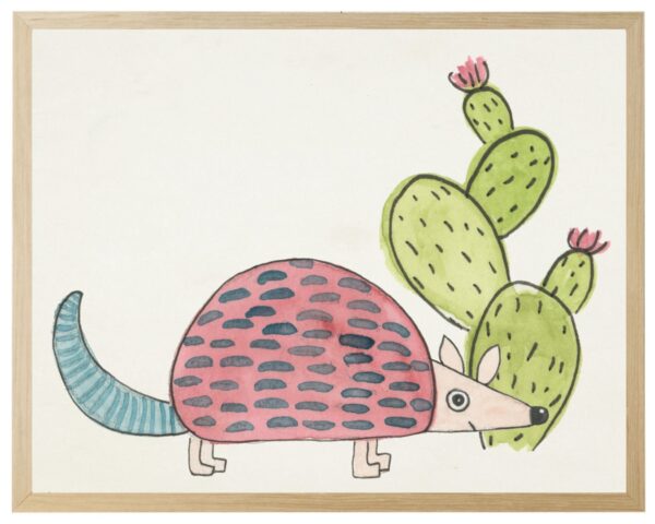 Watercolor armadillo and cactus