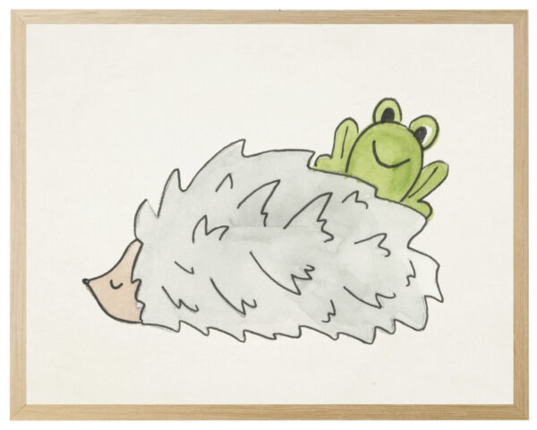 Watercolor hedgehog and frog