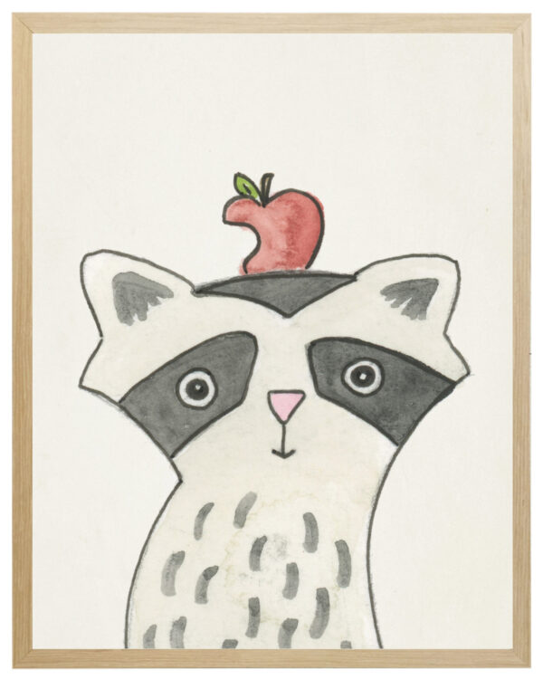 Watercolor Raccoon with apple