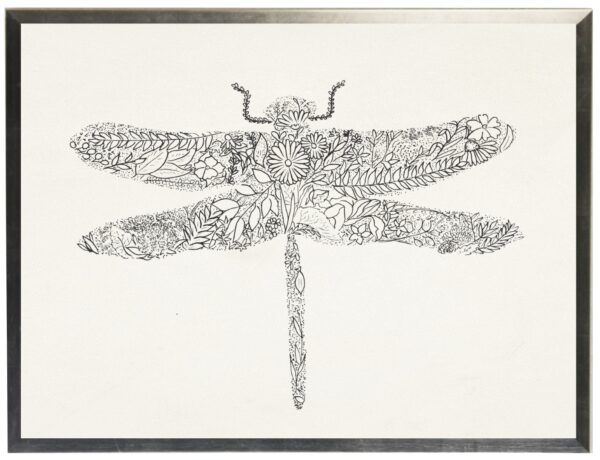 Black and white doodle dragonfly on white