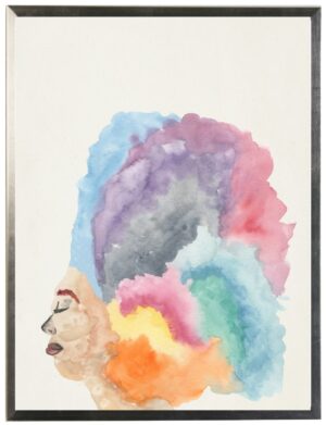 Watercolor Woman with multi colored hair