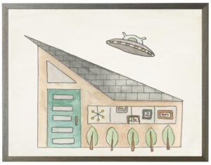 Watercolor home with UFO