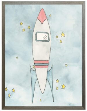 Watercolor Red white and blue rocket in space