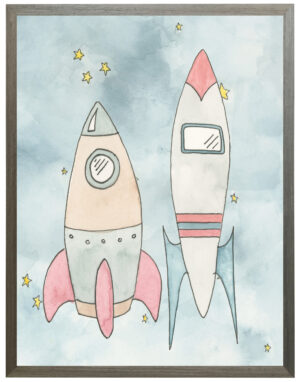 Watercolor rocket pair in space