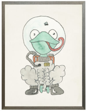 Watercolor frog astronaut