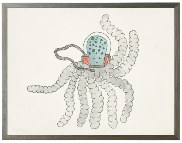 Watercolor octopus astronaut