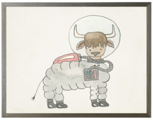Watercolor yak astronaut