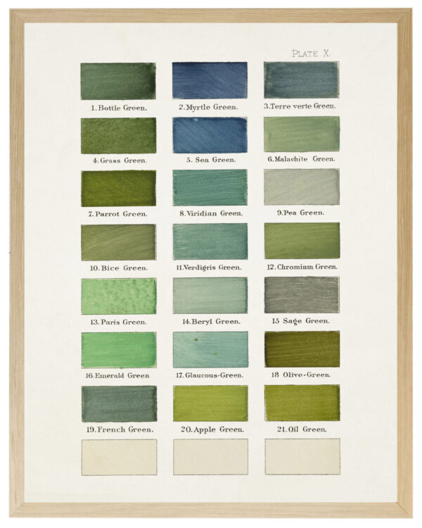 Greens painted color chart