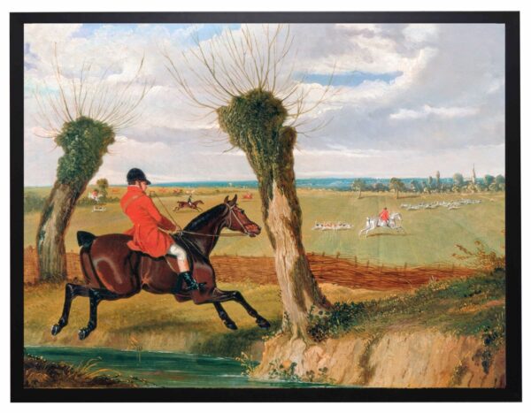 Vintage horse and hunting dog scene oil reproduction