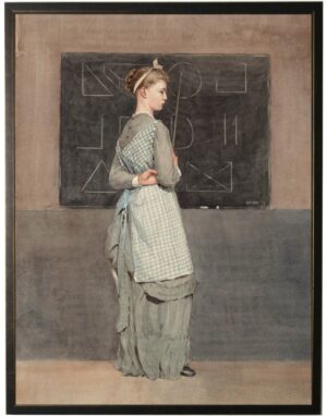 Vintage watercolor of a teacher at the blackboard