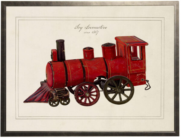 Vintage child's red locomotive painting