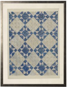 Watercolor painted blue and white quilt