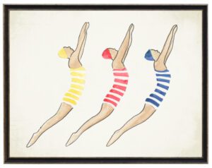 Watercolor trio of swimmers
