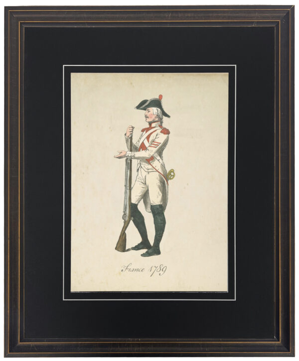 Vintage illustration of a French soldier matted in black with a v-groove
