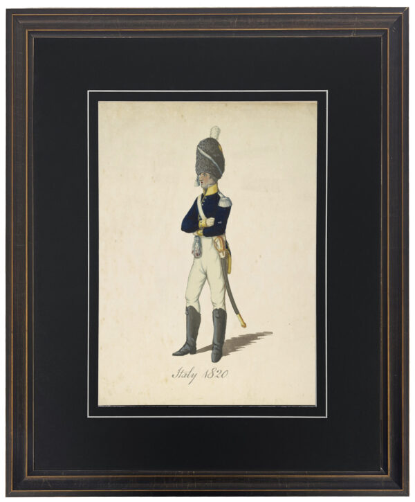 Vintage illustration of a Italien soldier matted in black with a v-groove