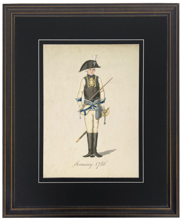 Vintage illustration of a German soldier matted in black with a v-groove