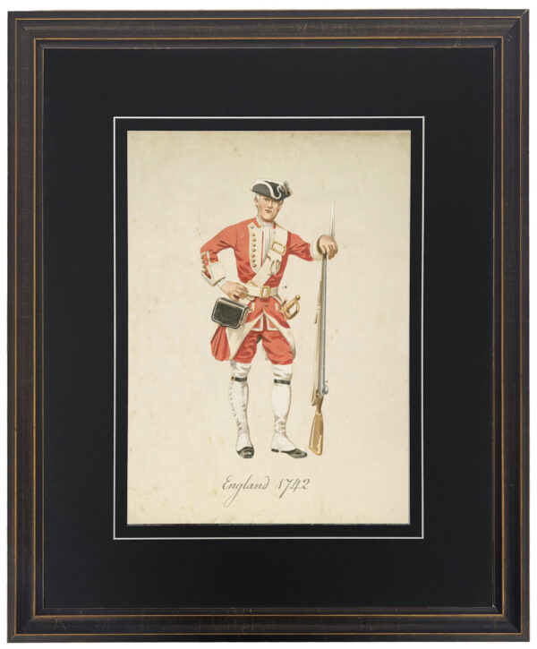 Vintage illustration of a English soldier matted in black with a v-groove