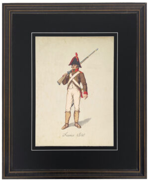 Vintage illustration of a French soldier matted in black with a v-groove