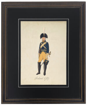 Vintage illustration of a Finnish soldier matted in black with a v-groove