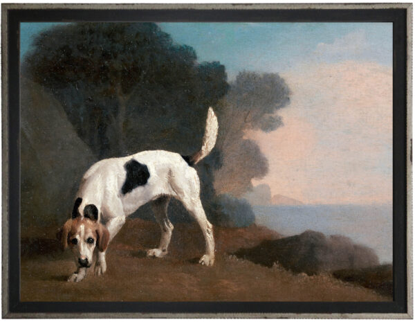 Vintage oil painting reproduction of a hunting dog