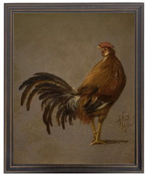 Vintage oil painting reproduction of a rooster