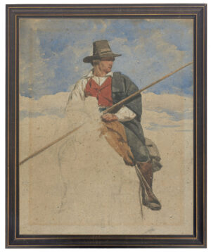 Vintage oil painting reproduction of a man on horse