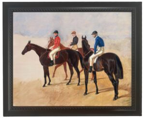 Vintage oil painting reproduction of men on horses