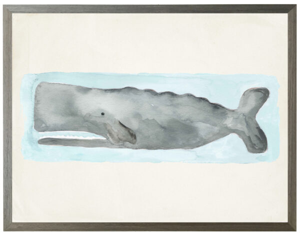 Watercolor whale with a pale blue outline on a cream background