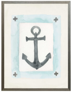 Watercolor anchor with a pale blue outline on a cream background