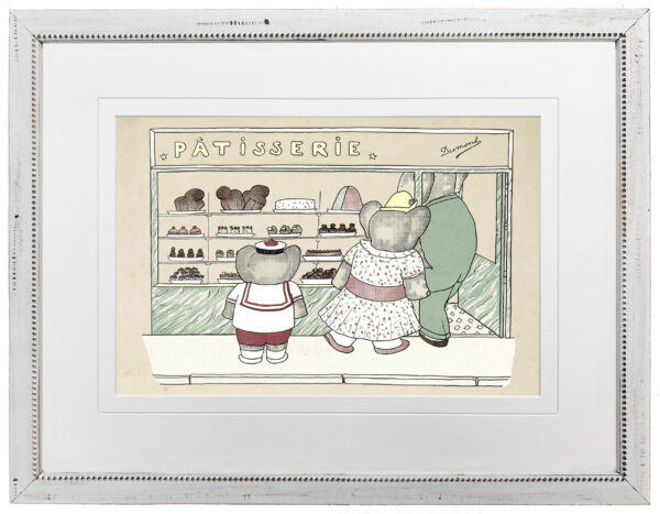 Vintage Historie de Babar illustration matted in cream with a v-groove