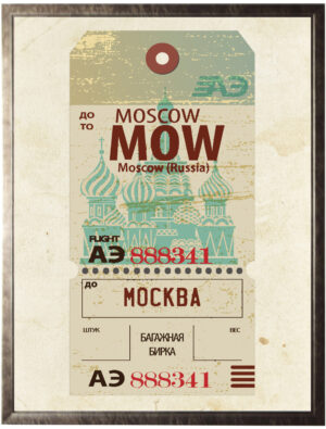 Moscow Travel Ticket on distressed background