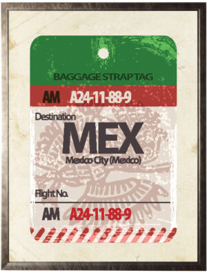 Mexico City travel ticket on distressed background