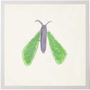 Watercolor green and purple moth with two wings