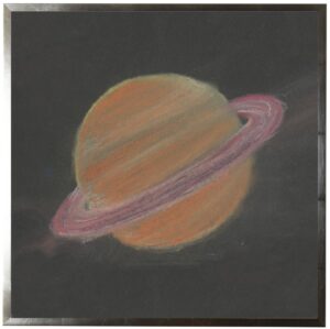 Pastel drawing of Saturn on black