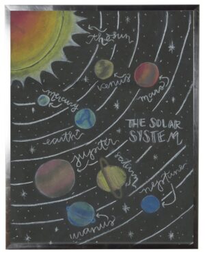 Pastel drawing of the Solar System on black