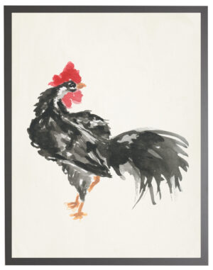 Watercolor black rooster