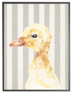 Watercolor baby duck on grey stripes