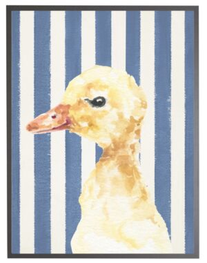 Watercolor baby duck on Navy stripes