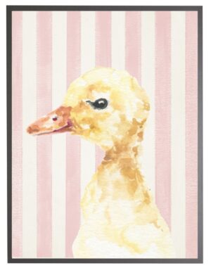 Watercolor baby duck on pink stripes