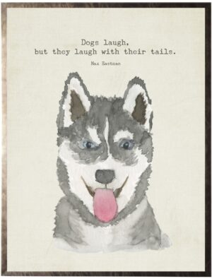 Watercolor grey Huskey dog with animal quote