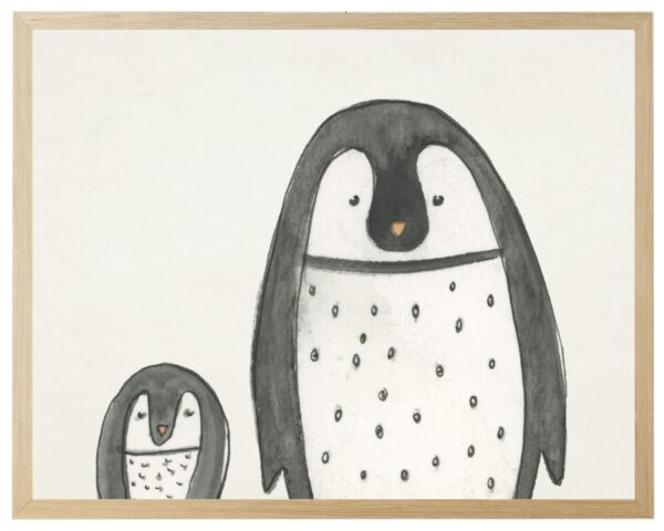 Watercolor Penguin mom and baby